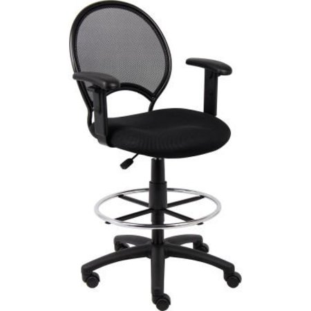 BOSS OFFICE PRODUCTS Boss Mesh Drafting Stool with Adjustable Armrest - Fabric - Black B16216